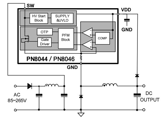 pn8044/pn8046非隔离ac-dc开关电源芯片